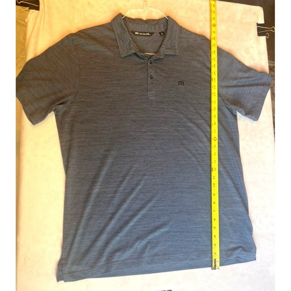 TravisMathew Mens XL Blue Heathered Short Sleeve Golf Polo Shirt Cotton Blend